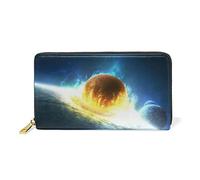 Planète Dévorant l'espace Lointain Portefeuille Zipper Long Bourse en Cuir Véritable avec Titulaire de la Carte de Crédit pour Téléphone Femmes Fille Hommes