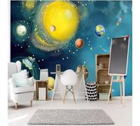 Planète Fusée Et Étoile Dessinées À La Main Dans Un Style Cartoon Papier Peint 3D Installation Facile Intissé Tapisserie Bureau Salon Canapé Chambre Décoration Murale-350cm×256cm