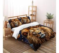 Planète Lion 3 Pièces Housse De Couette Faune Sauvage Impression 3D,literie en Microfibre Hypoallergique Convient Aux Adultes Enfants King(220x240cm)