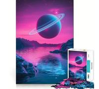 Planète Semblable à Saturne dans Un Ciel Rose Puzzle de 1000 pièces pour Adolescents Jeu de logique et de Sens Simple et Amusant Bords Lisses Cadeau élégant (38x26cm)