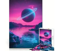 Planète Semblable à Saturne dans Un Ciel Rose Puzzle de 1000 pièces pour Adolescents Puzzle Facile à Assembler et à découper pour Les vœux du Père Noël (38x52cm)