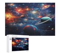 planète Starry Sky Puzzle De 1000 Pièces en Bois pour Enfants Adultes, Puzzles en Matériau Recyclé De Qualité Supérieure （75×50cm）