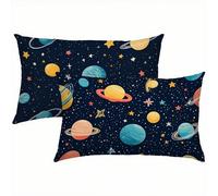 Planète Taies d'oreiller 40x60 Housse Coussin Lin Lot de 2, Taie Oreiller Bleu Marine, Housse de Coussin Exterieur Impermeable pour Salon de Jardin, Mode & Douce & Respirante & Résistantes S1-977