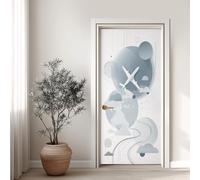 Planète Terre Sticker Mural, Avion Minimaliste Autocollants De Porte Muraux Décoration Poster Murale, Ronde Géométrie Stickers de Porte Imperméable Vinyle 90x200 cm