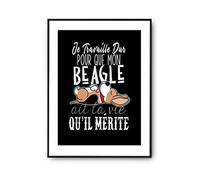 Planetee Affiche Beagle Je travaille dur | Poster Tableau Animaux Humour pour décoration murale qualité papier Premium A2
