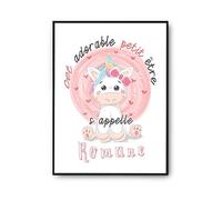 Planetee Affiche bébé prénom Romane Licorne | Poster pour chambre bébé et enfant pour décoration murale qualité papier Premium A4