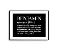 Planetee Affiche Benjamin Prénom définition Humour | Poster Décoration Murale papier qualité Premium A4