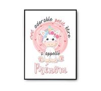 Planetee Affiche chambre bébé personnalisable mignon avec licorne | Poster qualité papier Premium Tableau Humour pour décoration murale A3