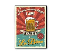 Planetee Affiche Cricket et Bière | Poster Décoration Murale Qualité Premium | Cadeau humour alcool et sport pour Fans de cricket A3