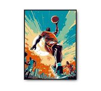 Planetee Affiche Décoration murale intérieur Basket - Basketteur style cartoon Illustartion Chambre Adolescent, Enfant, Homme Femme - Thème Basket - Poster, Art, Sans cadre, Format A2