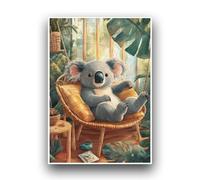 Planetee Affiche Enfantine Koala dans un Cadre Confortable et Détendu, Illustration Aquarelle aux Couleurs Pastel. Décoration murale intérieur Poster A2