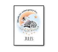 Planetee Affiche Jules adorable bébé quand je dors Zèbre | Poster décoration Murale pour chambre d'enfant | Idée cadeau humour mignon A4