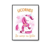 Planetee Affiche Licornes de mère en fille | Poster décoration Murale pour chambre d'enfant | Idée cadeau humour mignon A4