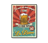 Planetee Affiche Road trips et Bière | Poster Décoration Murale Qualité Premium | Cadeau humour alcool et sport pour Baroudeur A4