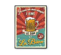 Planetee Affiche Stand up Paddle et Bière | Poster Décoration Murale Qualité Premium | Cadeau humour alcool et sport pour Paddleur A4