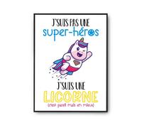Planetee Affiche Super Héros/Licorne | Poster décoration Murale pour chambre d'enfant | Idée cadeau humour mignon A4