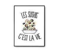 Planetee Affiche Sushis c'est la vie | Poster Tableau Sport Humour pour décoration murale qualité papier Premium A2