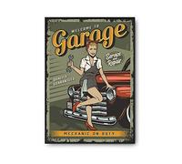 Planetee Affiche Vintage Pin up Garage A4 | Poster Tableau Humour pour décoration murale qualité papier Premium