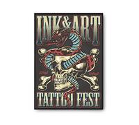 Planetee Affiche Vintage Tattoo Fest Serpent a2 | Poster Tableau Humour pour Décoration Murale Qualité Papier Premium