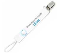 Planetee Attache tétine pour prénom LEON cet adorable petit être éléphant garçon | Attache sucette cadeau naissance