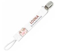 Planetee Attache tétine pour prénom LOUNA je vis d'amour et de lait Vache | Attache sucette cadeau naissance