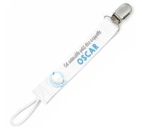 Planetee Attache tétine pour prénom OSCAR cet adorable petit être éléphant garçon | Attache sucette cadeau naissance