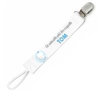 Planetee Attache tétine pour prénom TOM cet adorable petit être éléphant garçon | Attache sucette cadeau naissance
