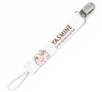 Planetee Attache tétine pour prénom YASMINE je vis d'amour et de lait Vache | Attache sucette cadeau naissance