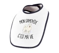 Planetee Bavoir Bébé Mon Samoyède c'est ma vie | Coton Double Épaisseur Attache Auto-Agrippante | Bavoirs Repas Fille Garçon Mixte | Cadeau Propriétaire Chien Naissance Baby Shower