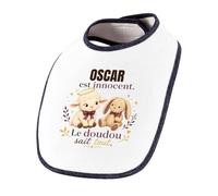 Planetee Bavoir Bébé Oscar est innocent. Le doudou sait tout | Coton Double Épaisseur Attache Auto-Agrippante | Bavoirs Repas Fille Garçon Mixte | Cadeau Naissance Baby Shower
