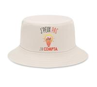Planetee Bob Premium Beige J'peux Pas J'Ai compta | Ampoule Graphique Orange | Coton Brossé 260 g/m² Taille Unique Homme Femme | Chapeau de Soleil Pêche Randonnée Festival