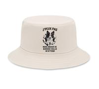Planetee Bob Premium Beige J'peux Pas Mon Amour de Border Collie m'attend | Border Collie Sortant du Mur | Coton Brossé 260 g/m² Taille Unique Homme Femme | Chapeau de Soleil Pêche Randonnée Festival