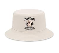 Planetee Bob Premium Beige J'peux Pas Mon Amour de Caniche m'attend | Caniche Sortant du Mur | Coton Brossé 260 g/m² Taille Unique Homme Femme | Chapeau de Soleil Pêche Randonnée Festival