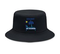 Planetee Bob Premium Noir Benjamin en Vacances Casquette Noire | Coton Brossé 260 g/m² Taille Unique Homme Femme | Chapeau de Soleil Pêche Randonnée Festival | Cadeau Anniversaire Fête des Pères