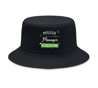 Planetee Bob Premium Noir Meilleur Manager de Tous Les Temps Blanc Casquette Noire | Coton Brossé 260 g/m² Taille Unique Homme Femme | Chapeau de Soleil Pêche Randonnée Festival