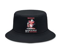 Planetee Bob Premium Noir Nicolas maître du feu et de la chipolata | Coton Brossé 260 g/m² Taille Unique Homme Femme | Chapeau de Soleil Pêche Randonnée Festival
