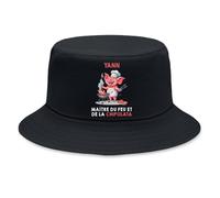 Planetee Bob Premium Noir Yann maître du feu et de la chipolata | Coton Brossé 260 g/m² Taille Unique Homme Femme | Chapeau de Soleil Pêche Randonnée Festival