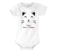 Planetee Body Aylan Petit Chat d'Amour 3-6 mois | Bébé Garçon 100% Coton Manches Courtes Personnalisable Cadeau Naissance Nourrison Baby Shower