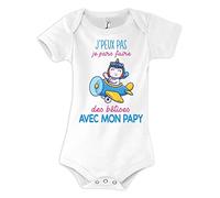 Planetee Body bébé Bêtises avec Papy Licorne Avion Humour Naissance Cadeau Bébé Anniversaire Noël