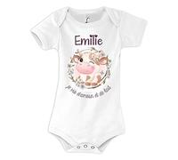 Planetee Body bébé Émilie Amour et Biberon de Lait Vache 3/6 mois Humour Naissance Cadeau Bébé Anniversaire Noël