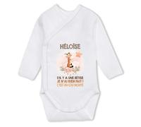 Planetee Body bébé fille Héloïse Girafe Humour Body Fille Manches Longues Coton Ouverture Croisée Prénom Cadeau Naissance Anniversaire Noël 6-12 Mois