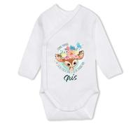 Planetee Body bébé fille Iris Yeux de Biche Body Fille Manches Longues Coton Ouverture Croisée Prénom Cadeau Naissance Anniversaire Noël 6-12 Mois