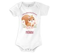 Planetee Body bébé garçon personnalisable mignon avec écureuil| Cadeau vêtement de naissance personnalisé pour nouveau né fille et garçon ou anniversaire 6 mois