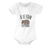 Planetee Body Bébé Je le ferai demain | Wombat | Coton Peigné Boutons Pression à l'Entrejambe 3-6 mois à 18-24 mois | Manches Courtes Fille Garçon Mixte | Cadeau Naissance | Humour Flemme Sieste