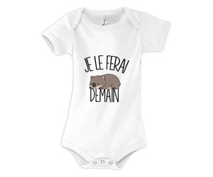 Planetee Body Bébé Je le ferai demain | Wombat | Coton Peigné Boutons Pression à l'Entrejambe 3-6 mois à 18-24 mois | Manches Courtes Fille Garçon Mixte | Cadeau Naissance | Humour Flemme Sieste