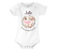Planetee Body bébé Julie Amour et Biberon de Lait Vache 6/12 mois Humour Naissance Cadeau Bébé Anniversaire Noël