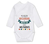 Planetee Body Bébé kimono Ma mission Moto GP avec mes Parents Humour Coton Ouverture Croisée Cadeau Naissance Anniversaire Noël 6-12 Mois