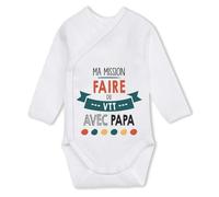 Planetee Body Bébé kimono Ma mission VTT avec Papa Humour Coton Ouverture Croisée Cadeau Naissance Anniversaire Noël 6-12 Mois