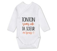 Planetee Body Bébé kimono Tonton à l'aide, ta sœur m'épuise Humour Coton Ouverture Croisée Cadeau Naissance Anniversaire Noël 6-12 Mois