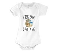 Planetee Body Bébé L’Australie c’est la vie | Coton Peigné Boutons Pression à l'Entrejambe 3-6 mois à 18-24 mois | Manches Courtes Fille Garçon Mixte | Cadeau Voyageur Voyageuse Naissance Baby Shower